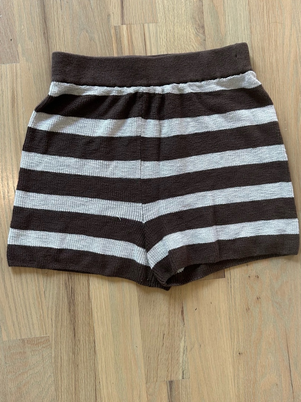 Free People Swim Brown and Cream Striped Knit Swim Shorts